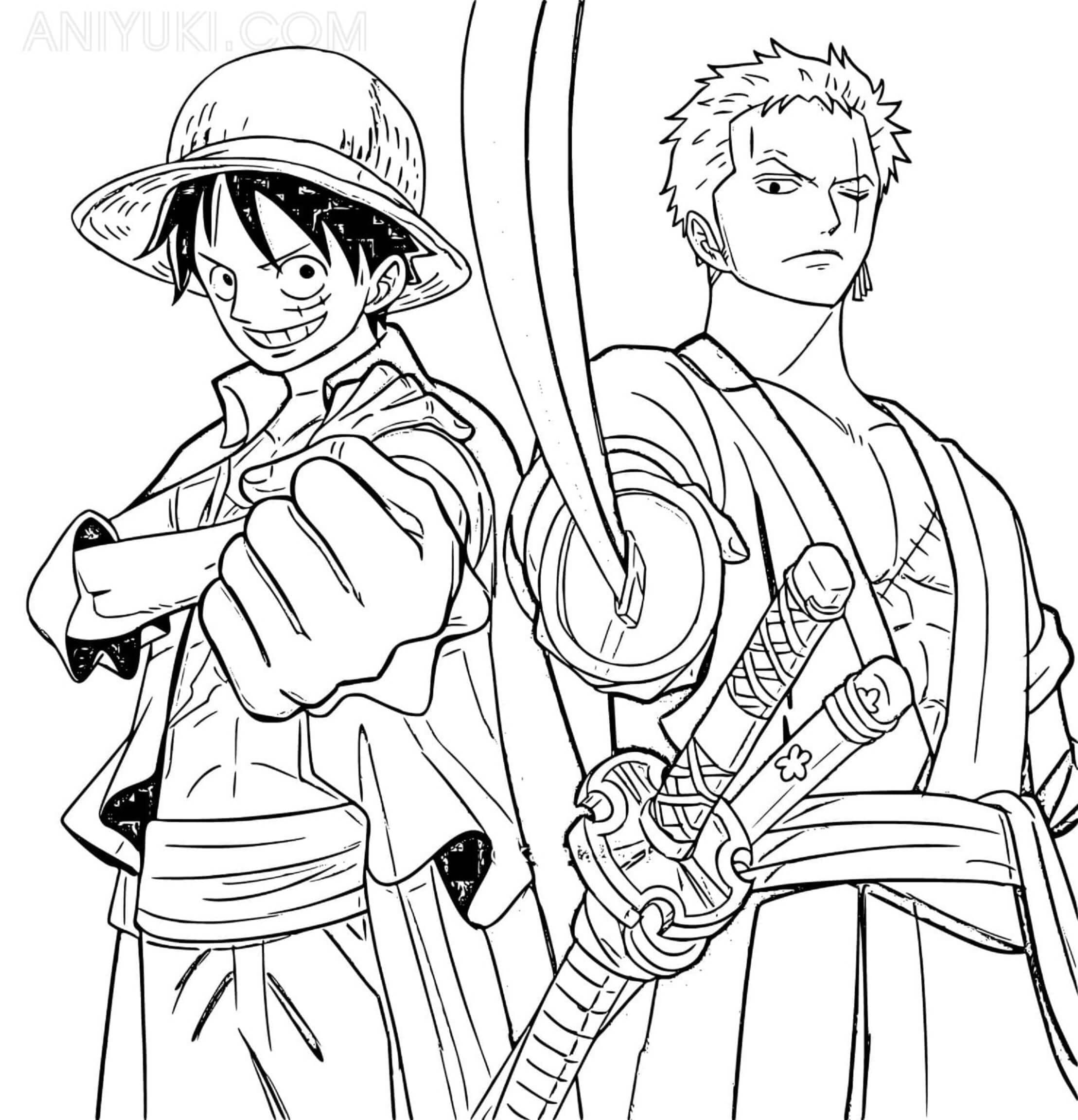 Zoro ja Luffy Värityskuva