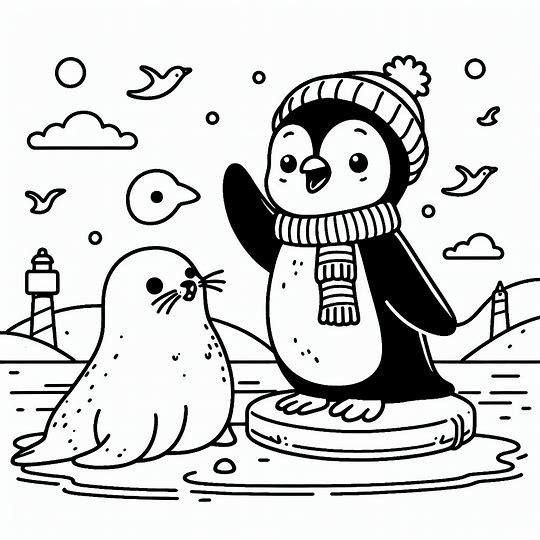 Pingviini sinetillä Värityskuva