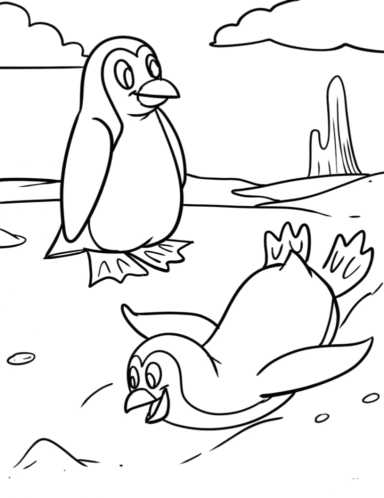 Ilmainen kaksi pingviiniä Värityskuva