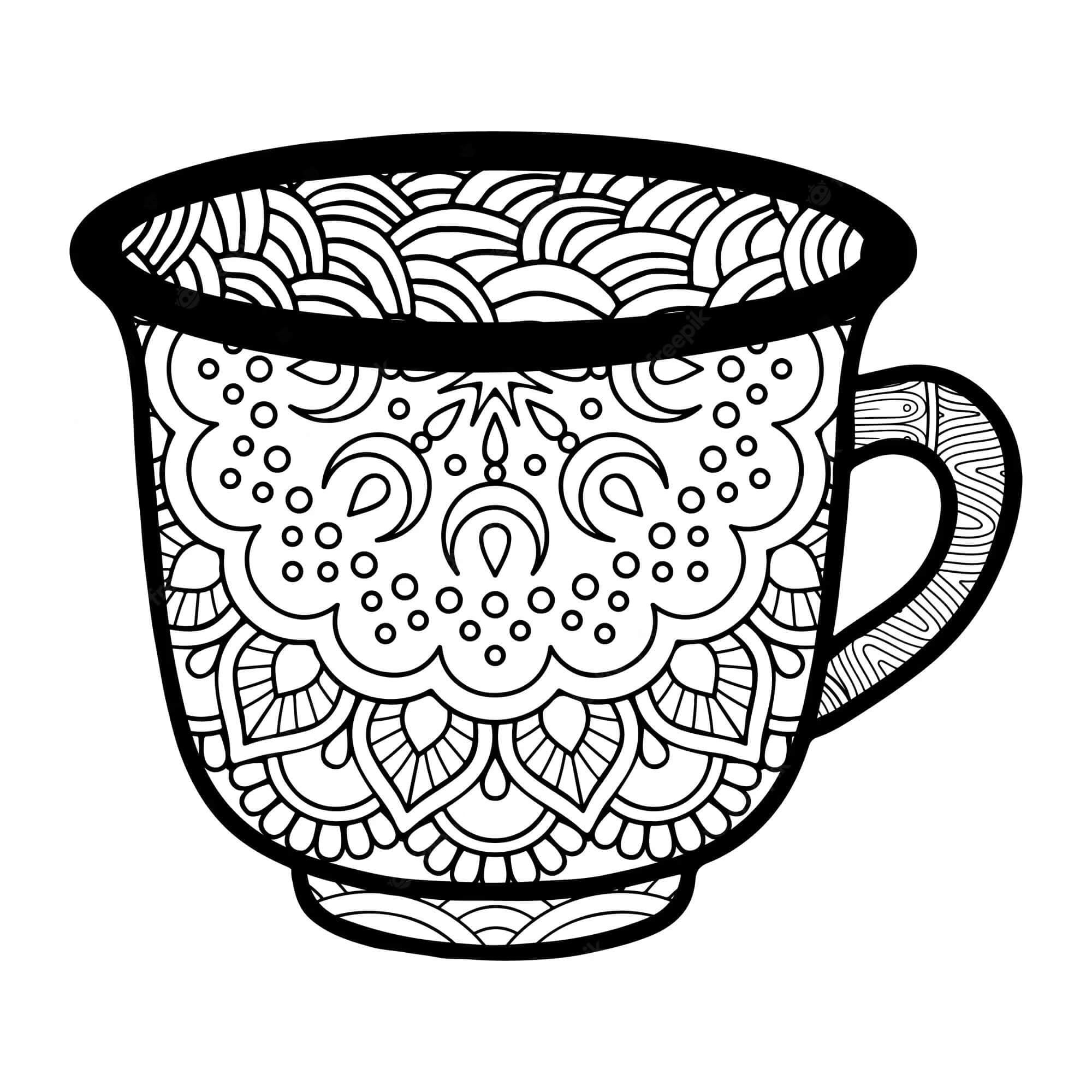 Teekuppi Mandala Värityskuva