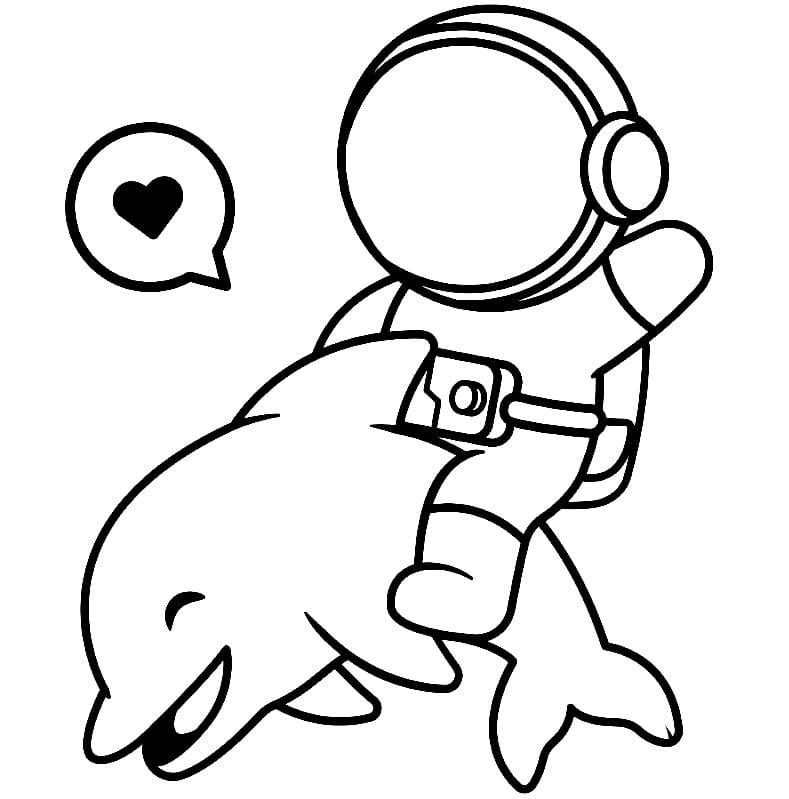 Delfiini ja Astronautti Värityskuva