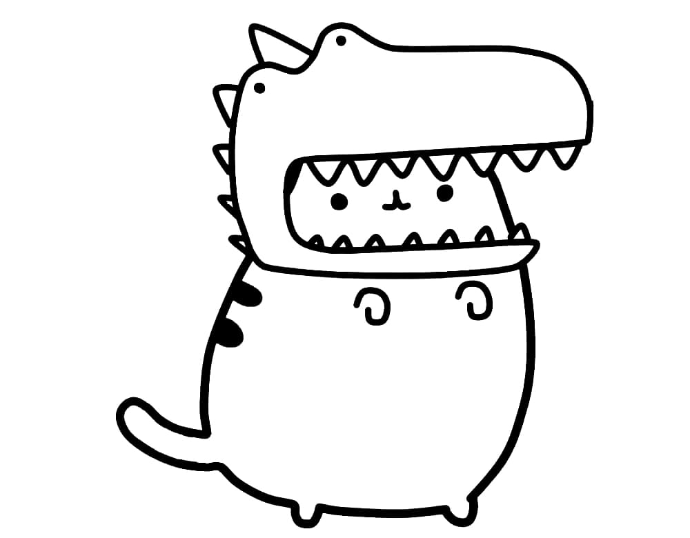 Dinosaur Pusheen Värityskuva