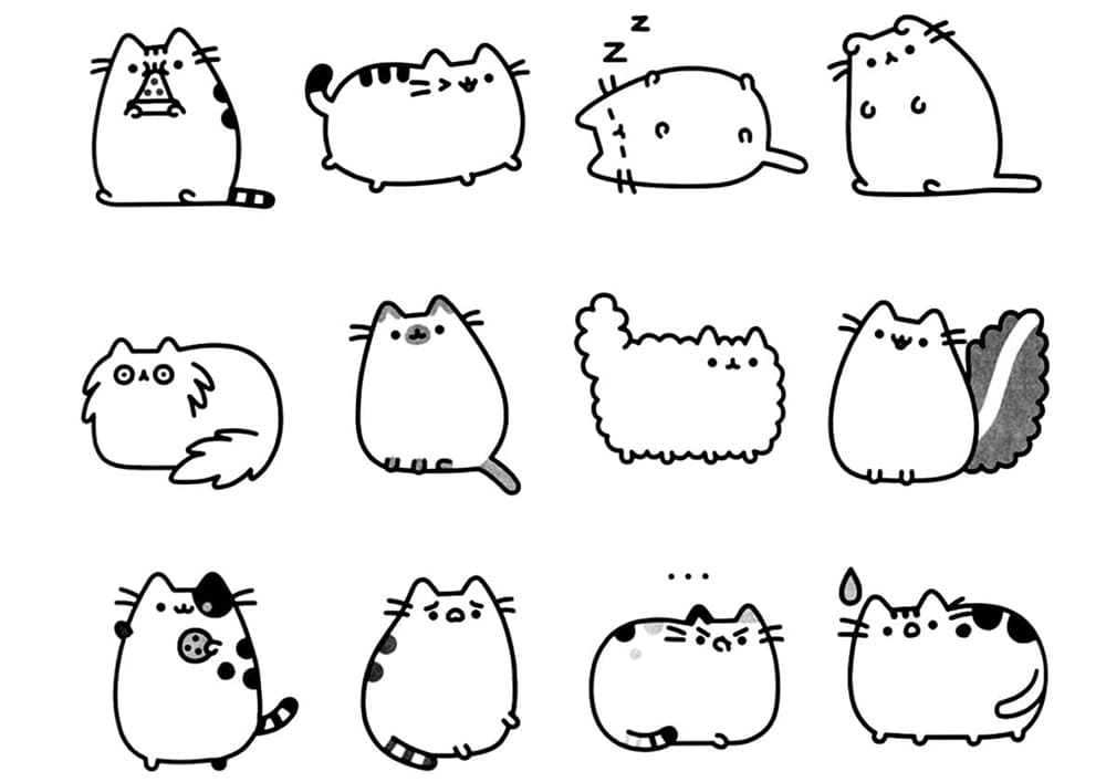 Erilainen Pusheen-tunnelma Värityskuva