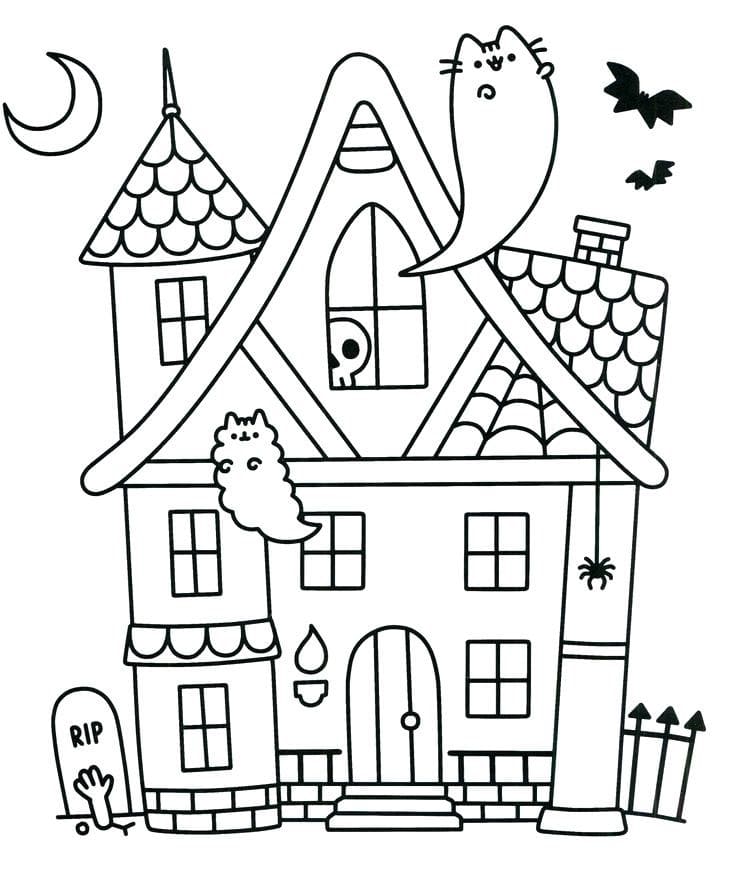 Halloween Pusheen Värityskuva