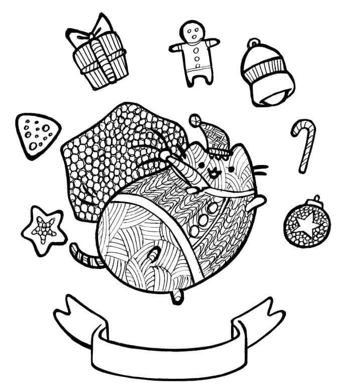 Joulu Pusheen Värityskuva