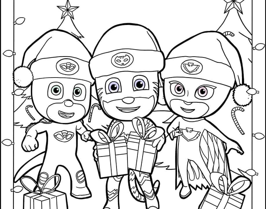 Jouluiset PJ Masks Värityskuva