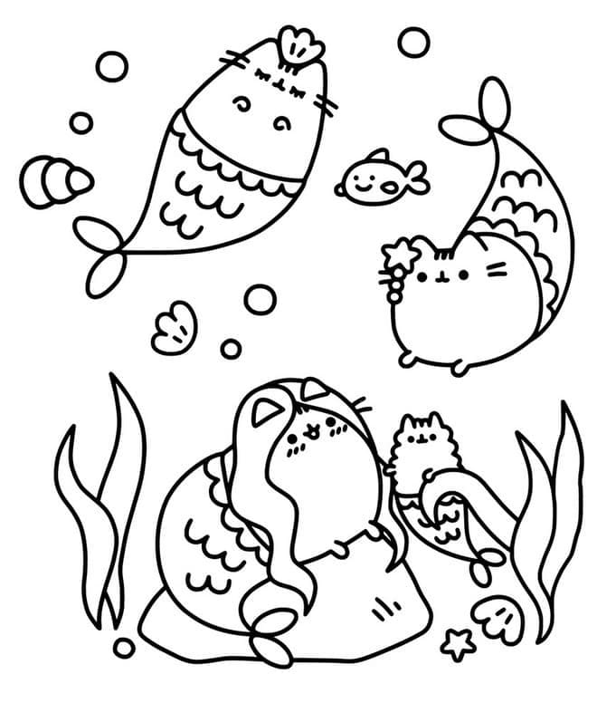 Merenneito Pusheen Värityskuva