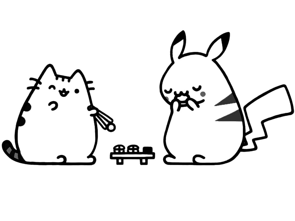 Pikachu ja Pusheen Värityskuva