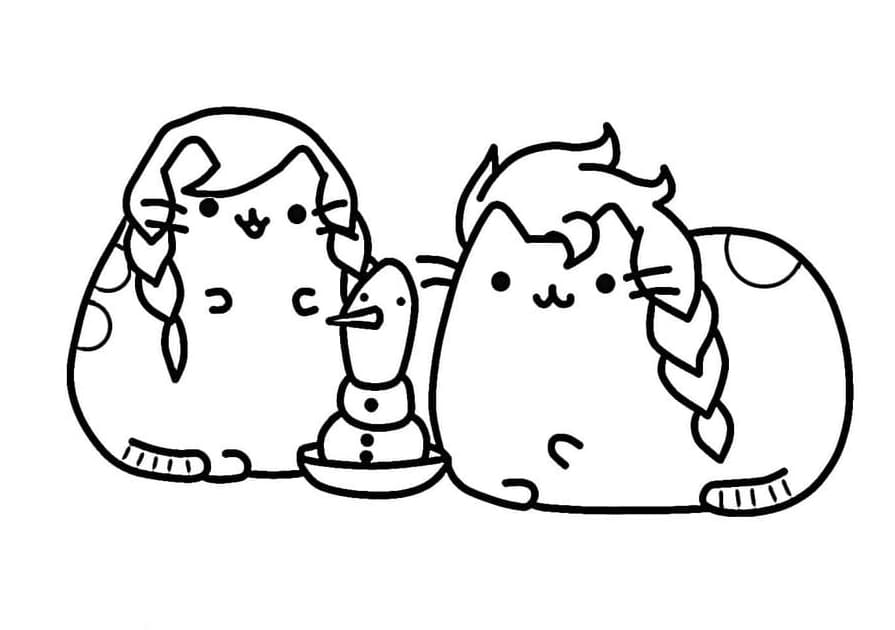 Pusheen Frozen-teemassa Värityskuva