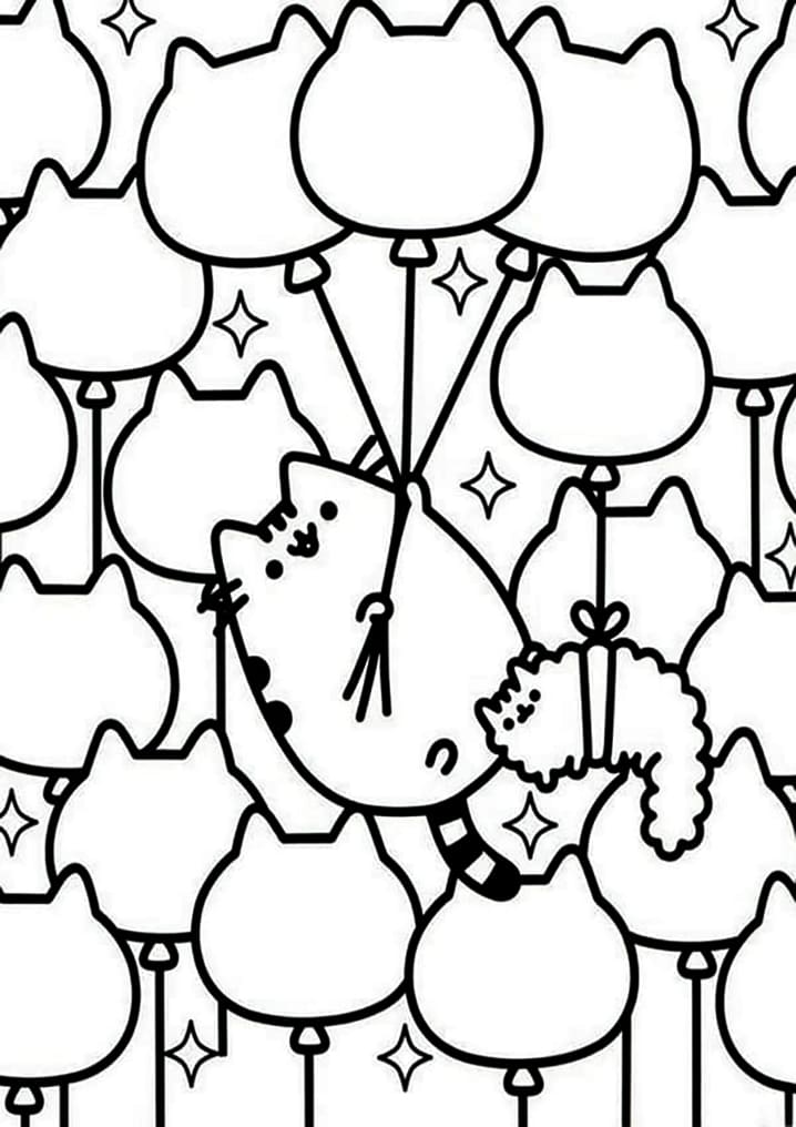 Pusheen ilmapallot Värityskuva