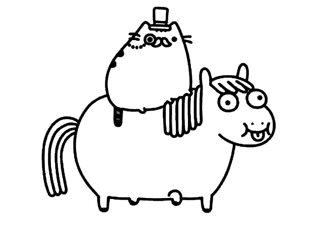 Pusheen ja hauska poni Värityskuva