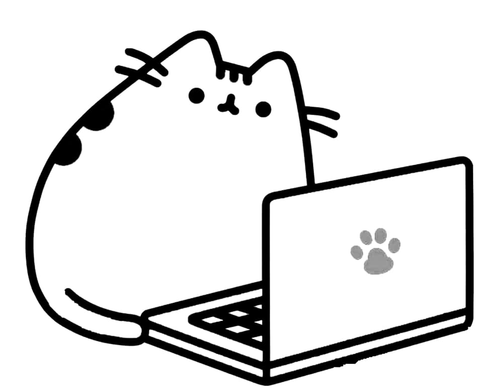 Pusheen ja kannettava tietokone Värityskuva