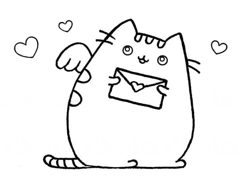 Pusheen ja kirje Värityskuva