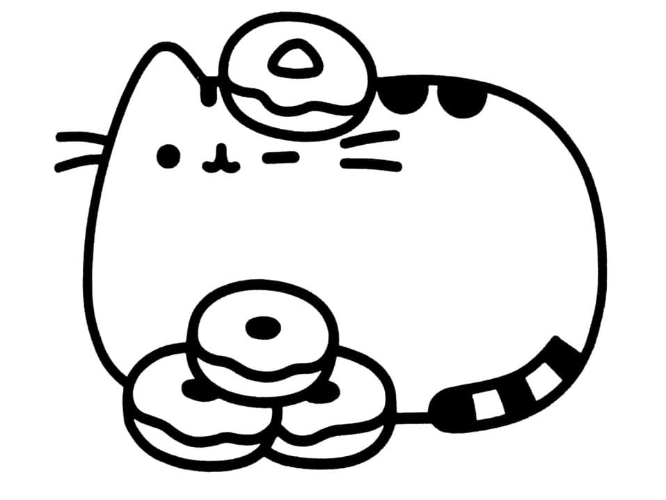 Pusheen ja munkkeja Värityskuva