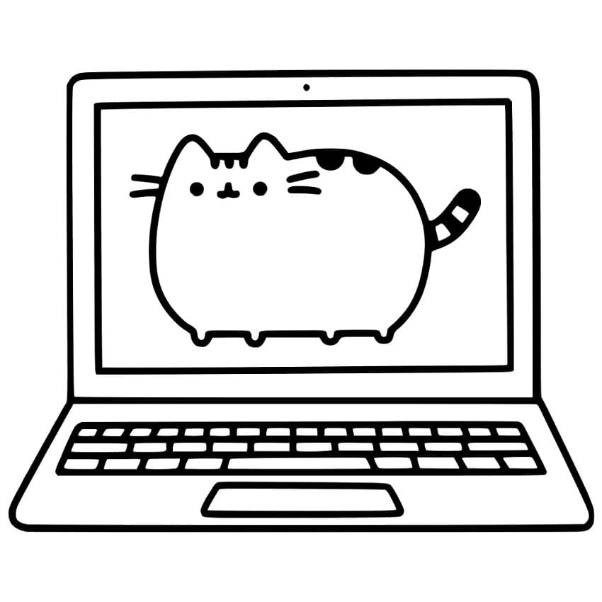 Pusheen kannettavalla tietokoneella Värityskuva
