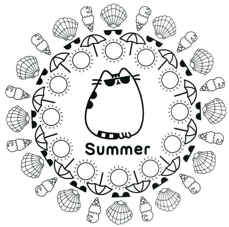 Pusheen kesällä Värityskuva