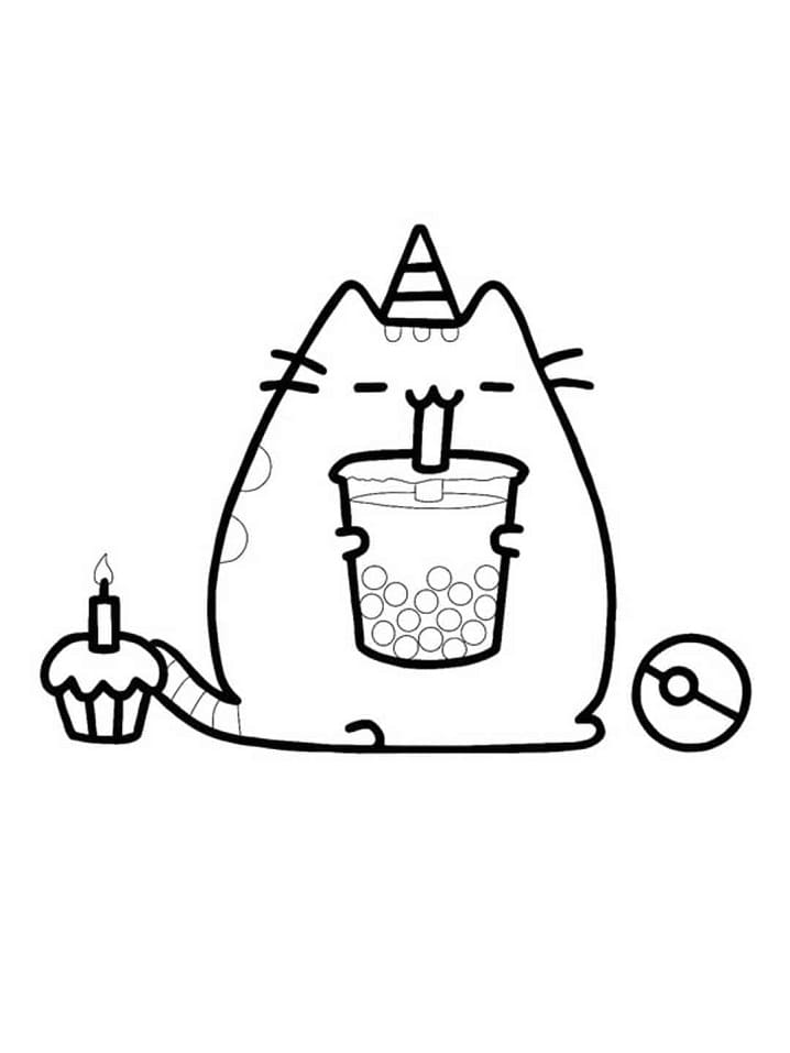 Pusheen maitoteen kanssa Värityskuva