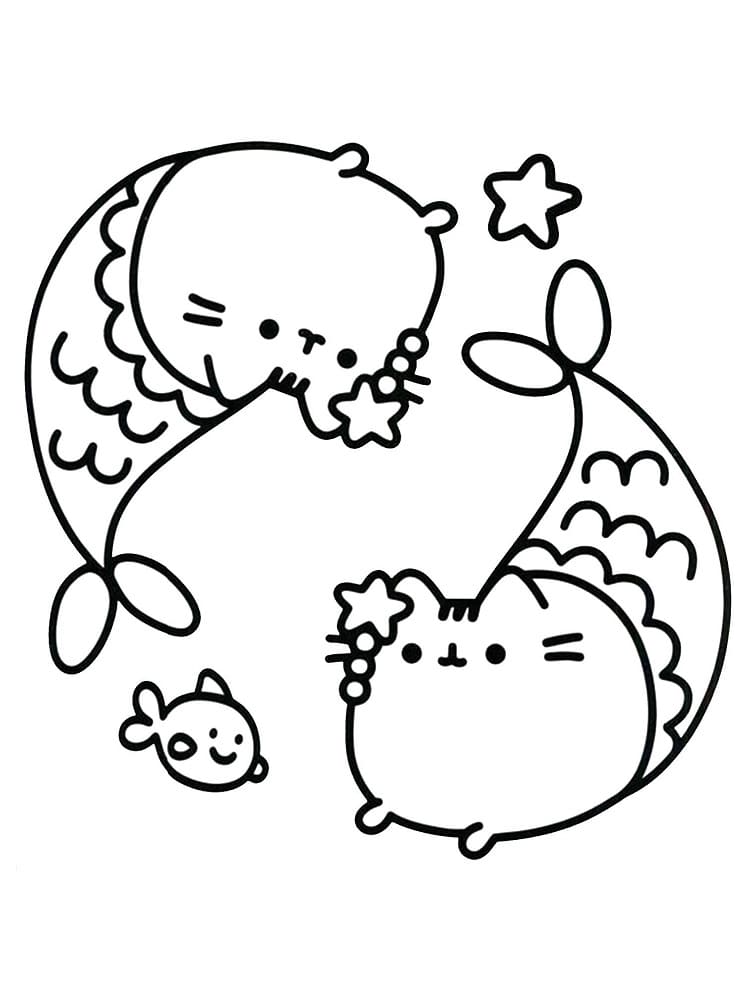 Pusheen Merenneidon muotoinen Värityskuva