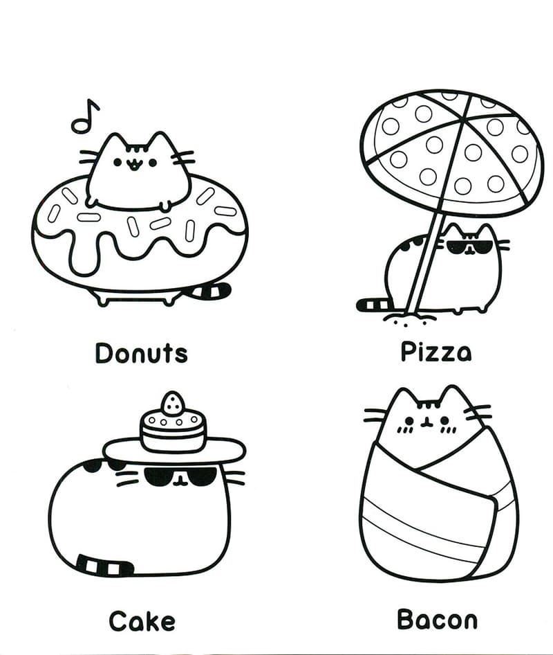 Pusheen-muotoiset ruoat Värityskuva