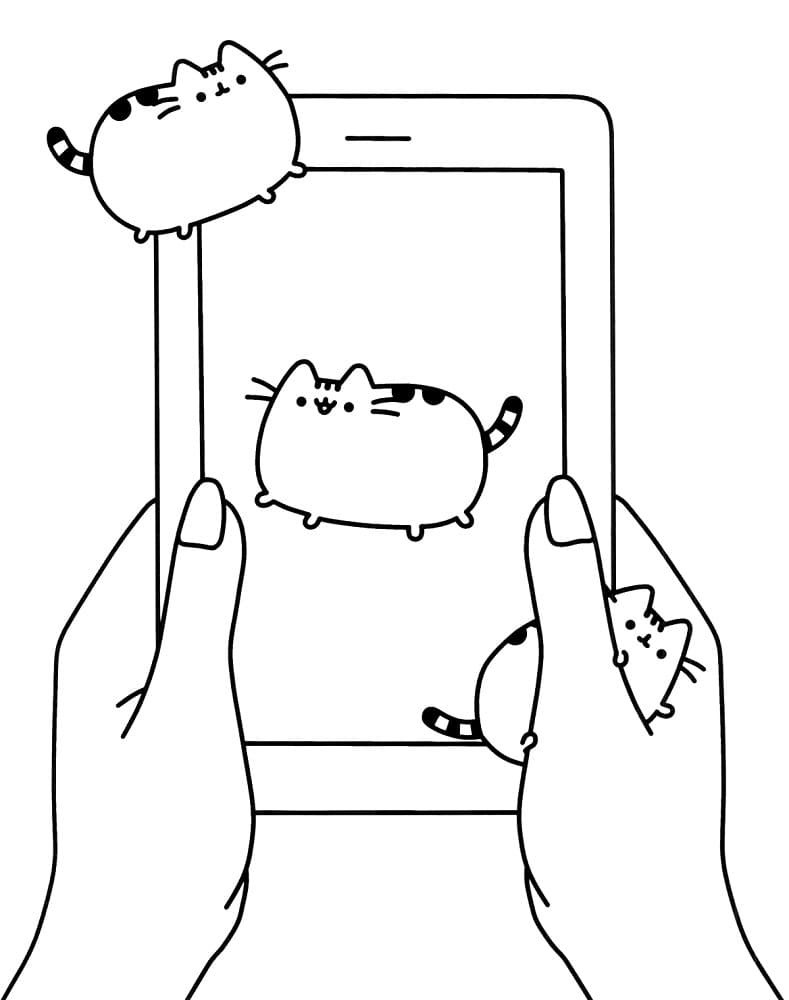 Pusheen puhelimessa Värityskuva