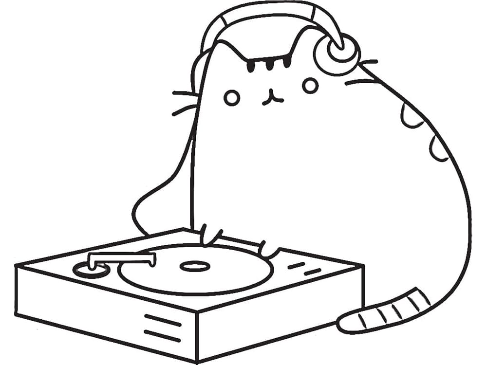 Pusheen soittaa musiikkia Värityskuva