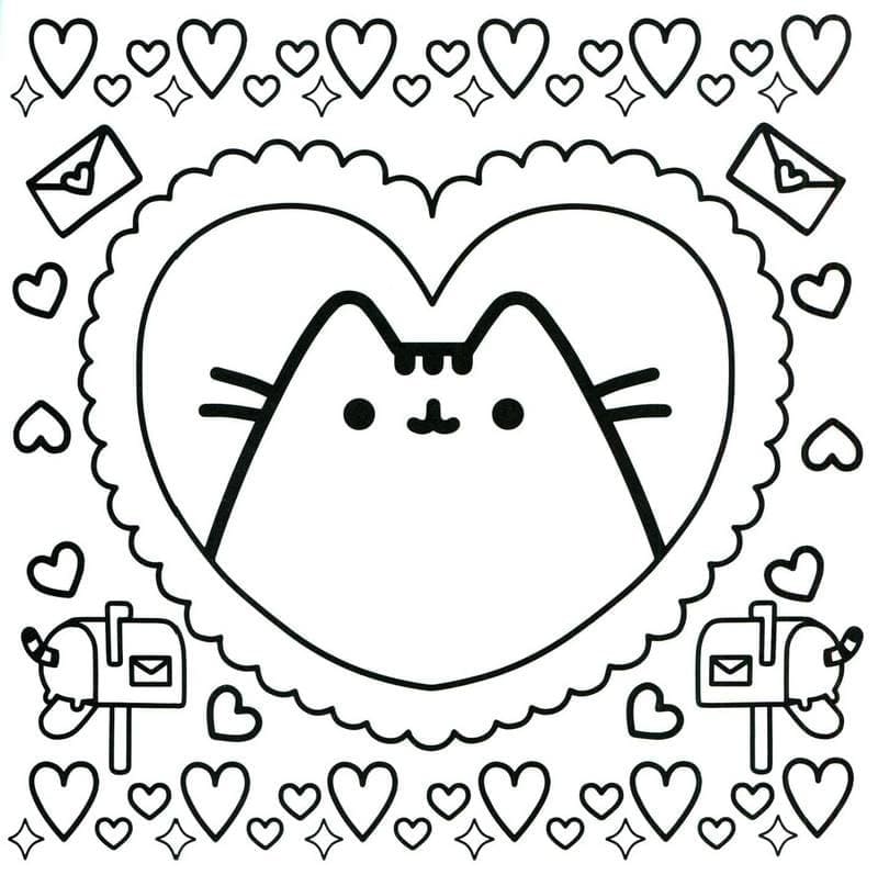 Pusheen ystävänpäivänä Värityskuva