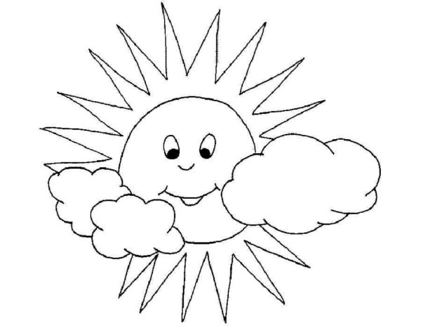 Aurinko viihtyy pilvien keskellä Värityskuva