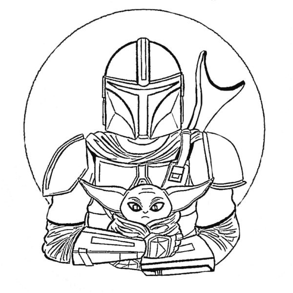 Baby Yoda ja Mandalorian Värityskuva