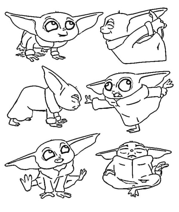 Hauska Baby Yoda eri asennoissa Värityskuva