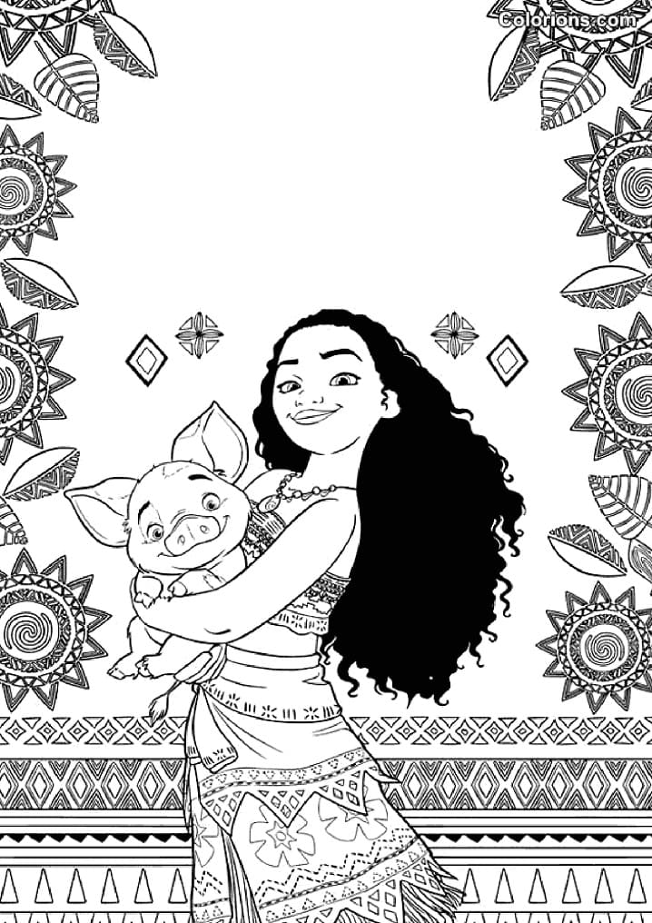 Moana and Pua Pig Värityskuva
