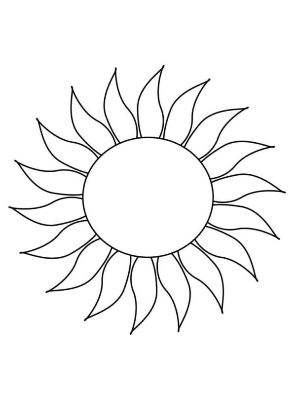 Paistaa ja säteilevä aurinko. Värityskuva