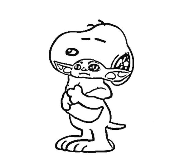 Snoopy halaa Baby Yodaa Värityskuva