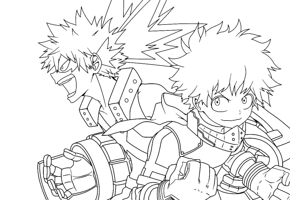 Bakugo ja Midoriya alkaen My Hero Academia Värityskuva