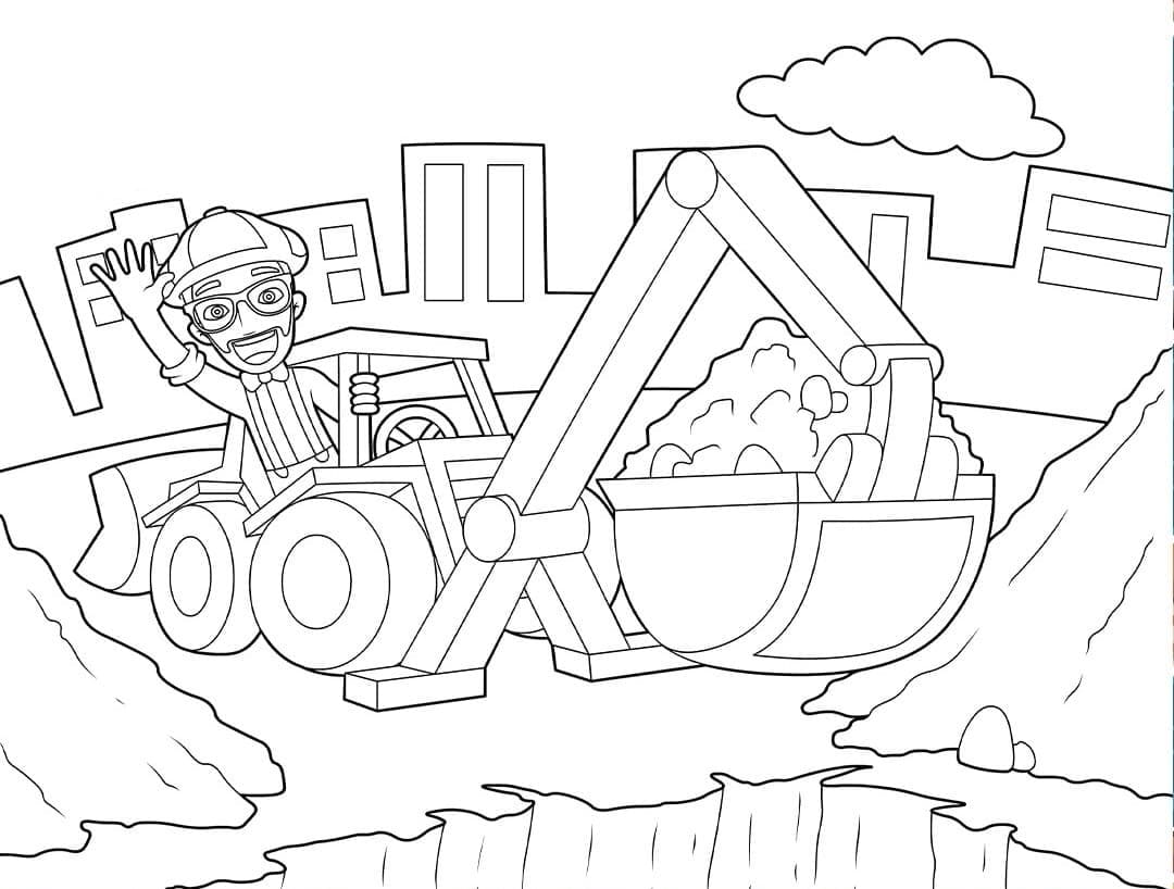 Blippi ja kaivinkone Värityskuva