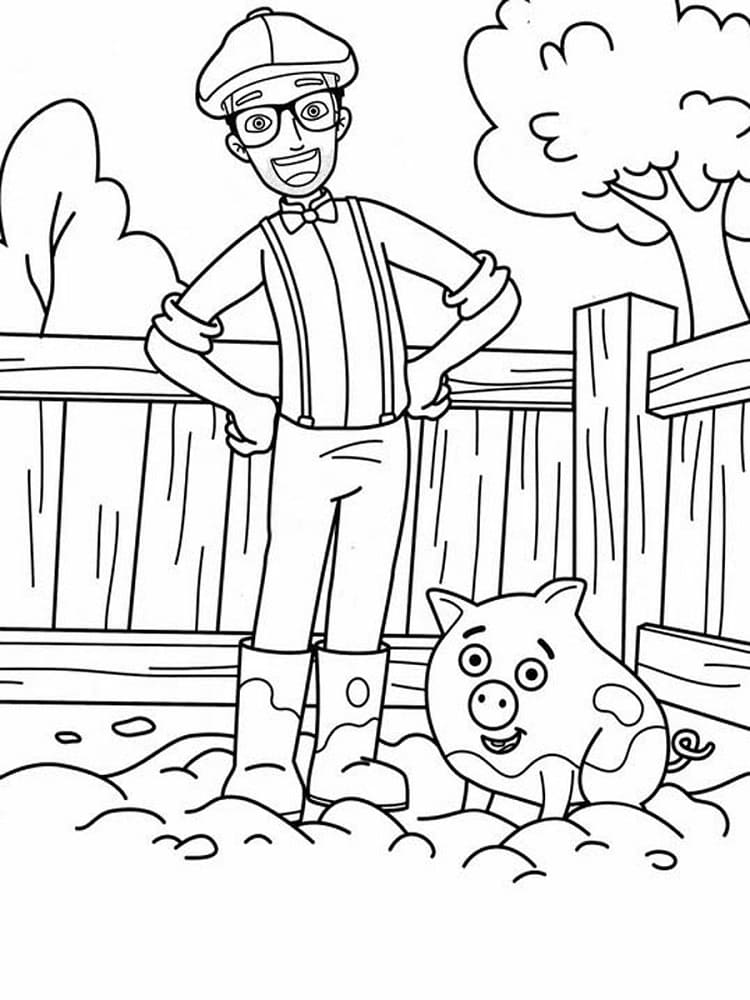 Blippi ja possu Värityskuva