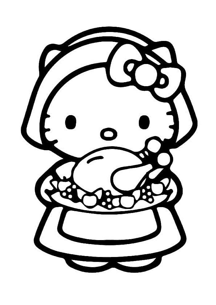 Hyvää kiitospäivää Hello Kittyn kanssa Värityskuva