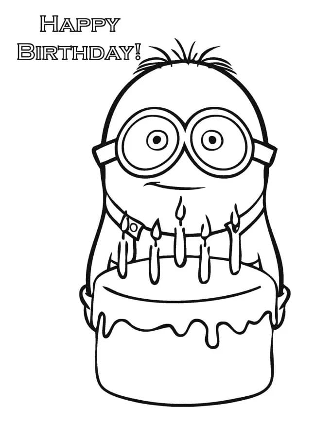 Hyvää syntymäpäivää Minion Värityskuva