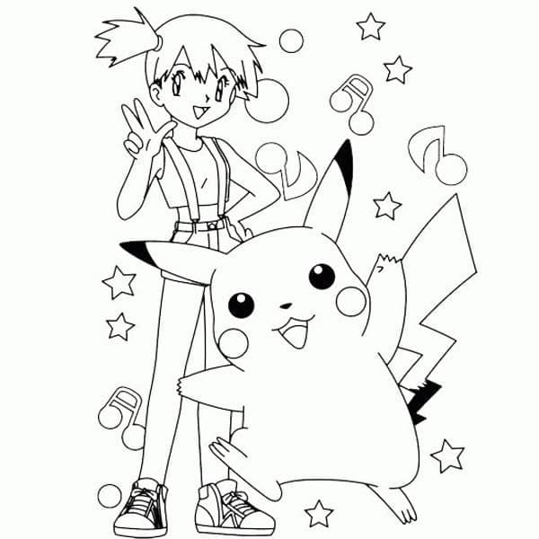 Kasumi ja Pikachu Värityskuva