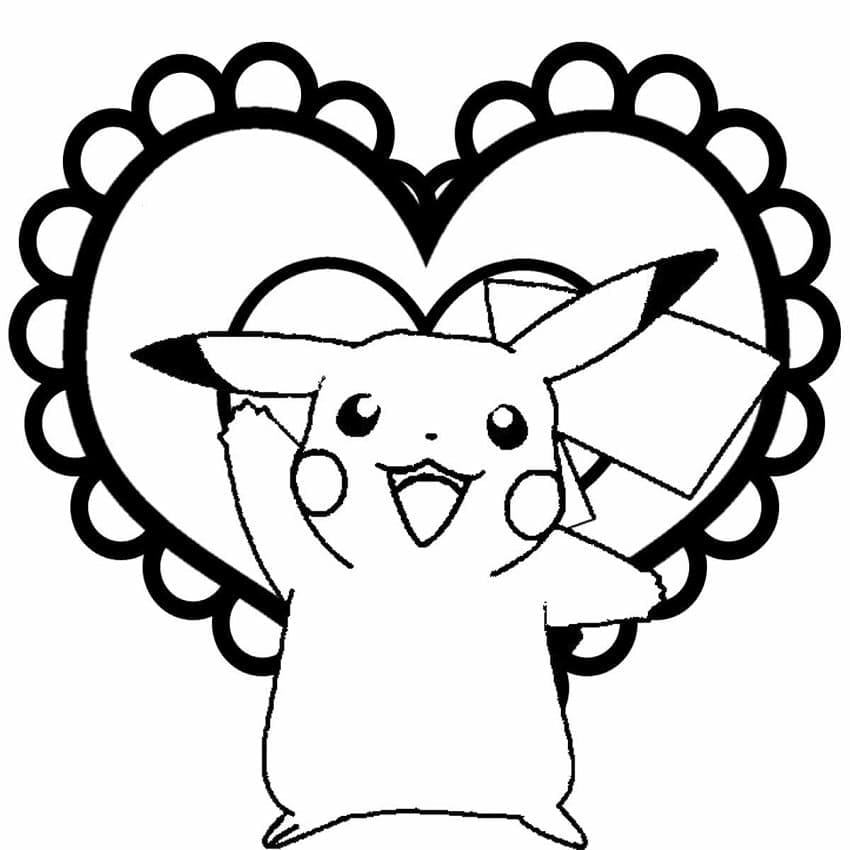 Pikachu ja sydän Värityskuva