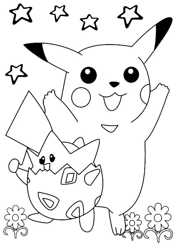 Pikachu ja Togepi Värityskuva