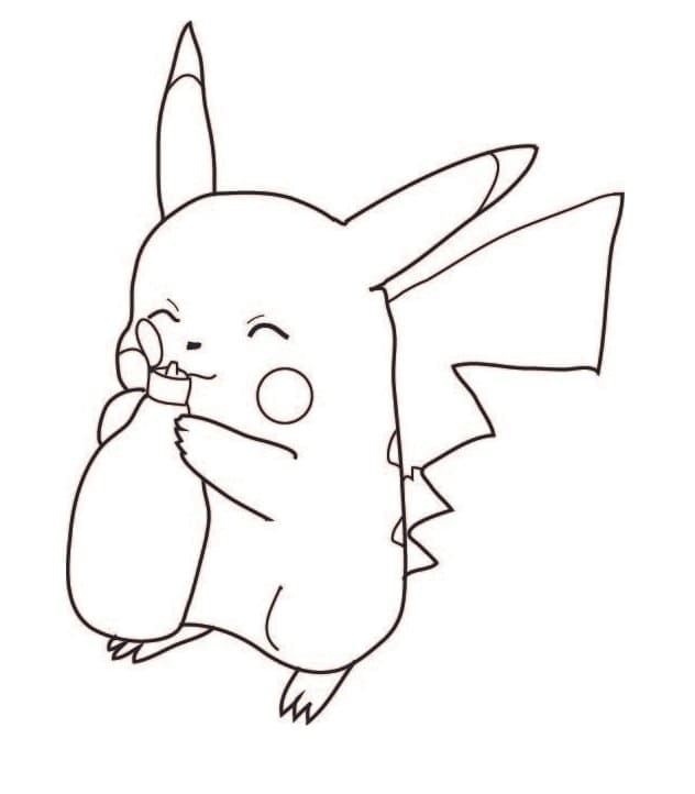 Pikachu maitopullon kanssa Värityskuva