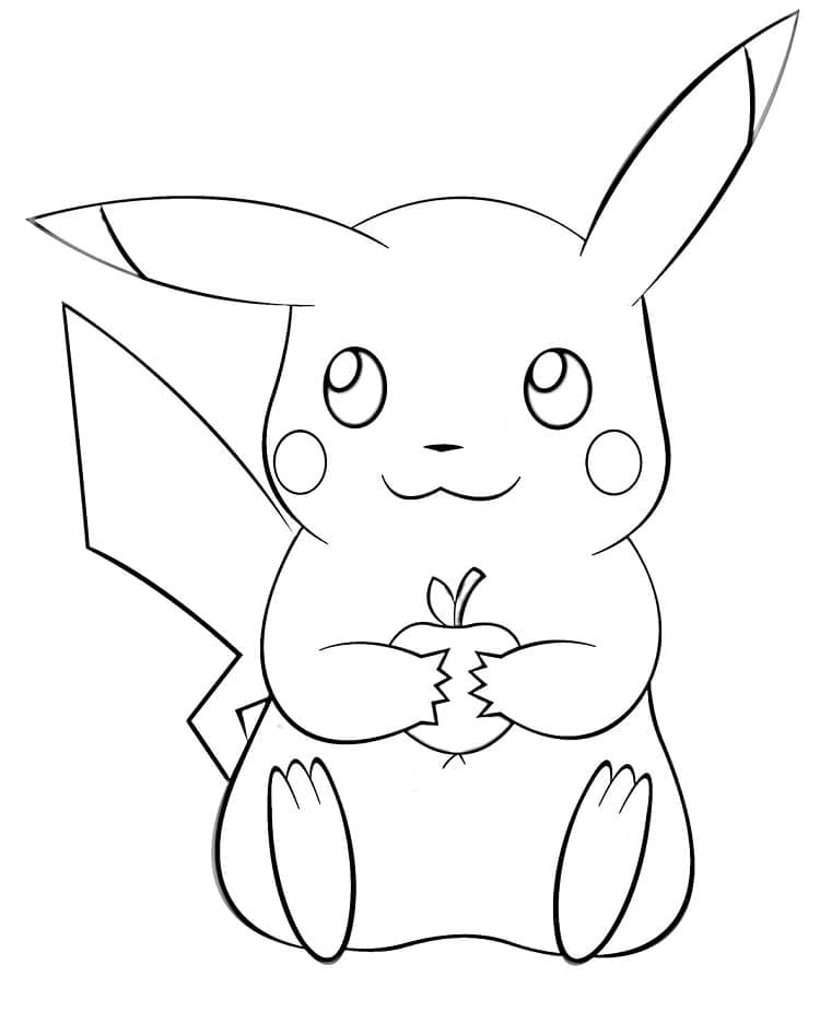 Pikachu omenan kanssa Värityskuva