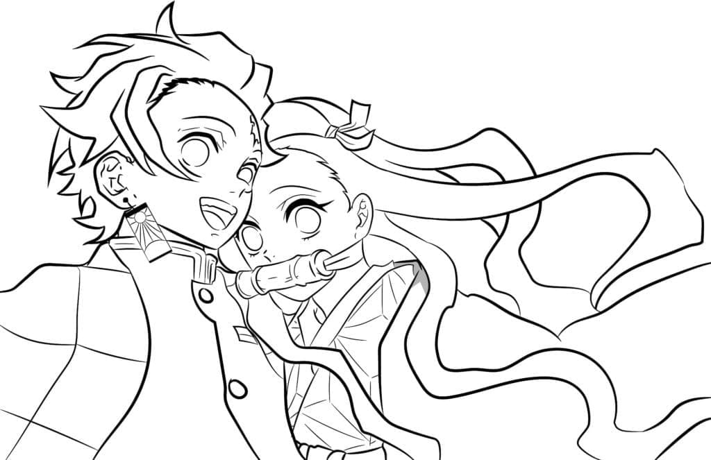 Tanjiro ja Nezuko Demon Slayer Värityskuva