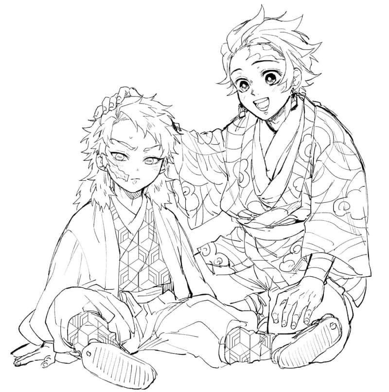 Tanjiro ja Sabito Demon Slayer Värityskuva