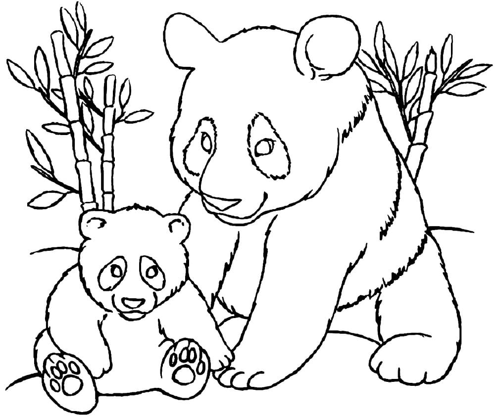 Äiti ja vauva Panda Värityskuva