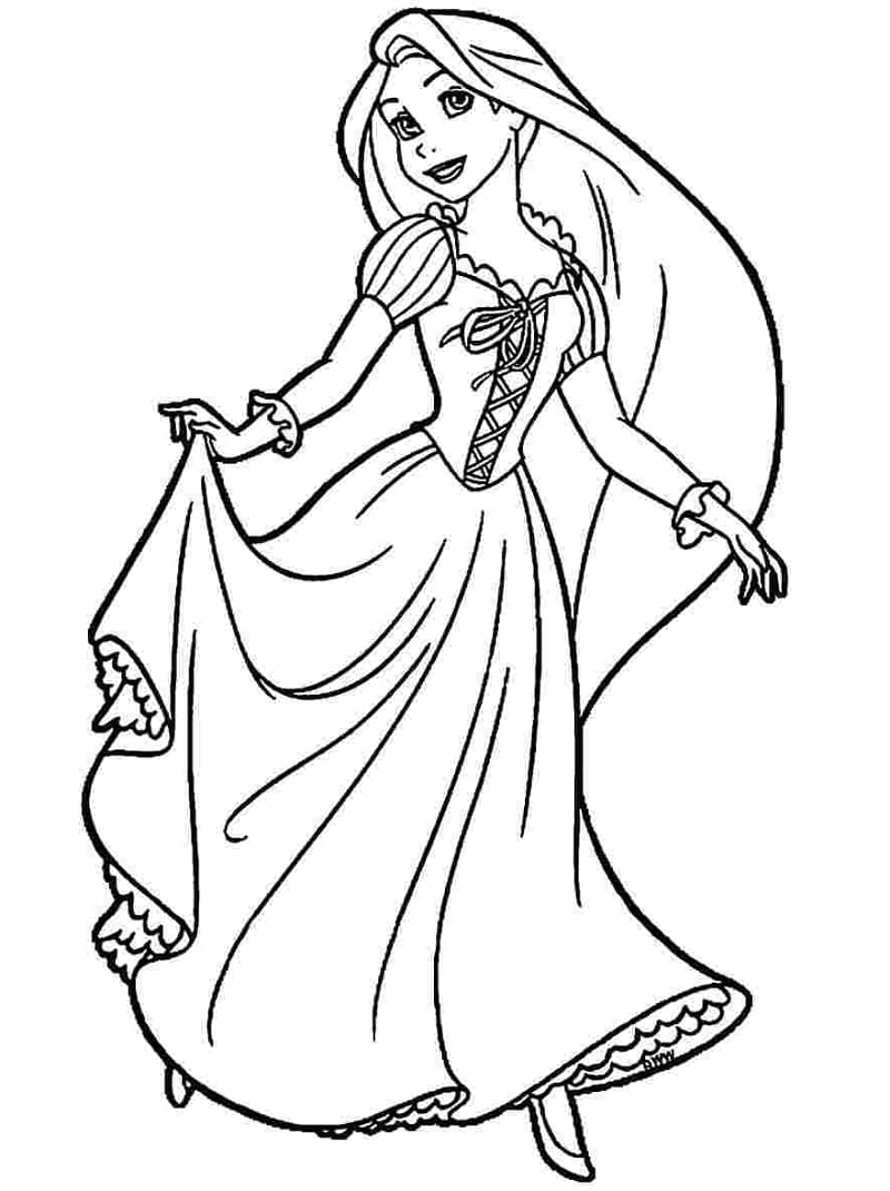 Onnellinen prinsessa Rapunzel Värityskuva