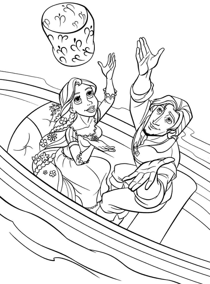 Prinsessa Rapunzel ja Flynn Rider Värityskuva
