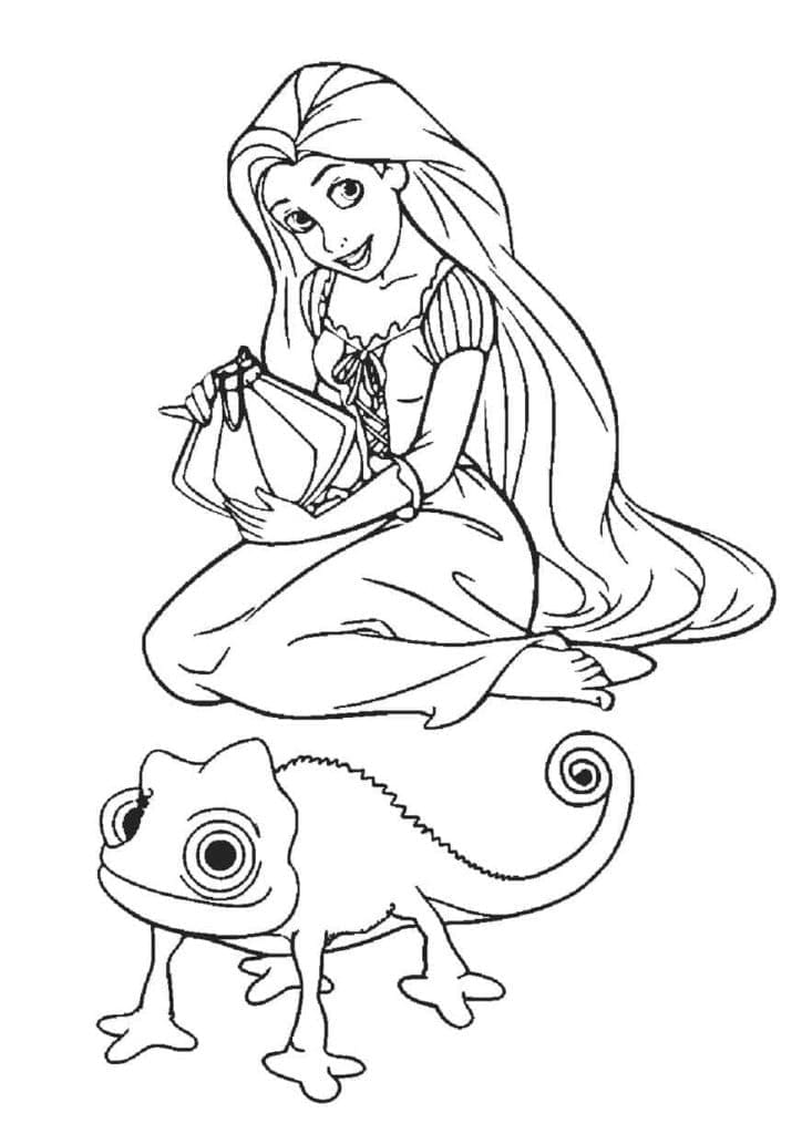 Prinsessa Rapunzel ja kameleontti Pascal Värityskuva
