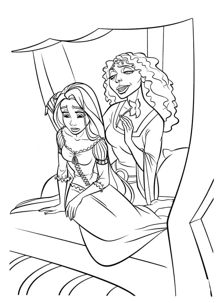 Rapunzel äiti Gotelin kanssa Värityskuva