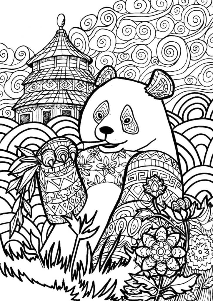 Tulostettava panda aikuisille Värityskuva